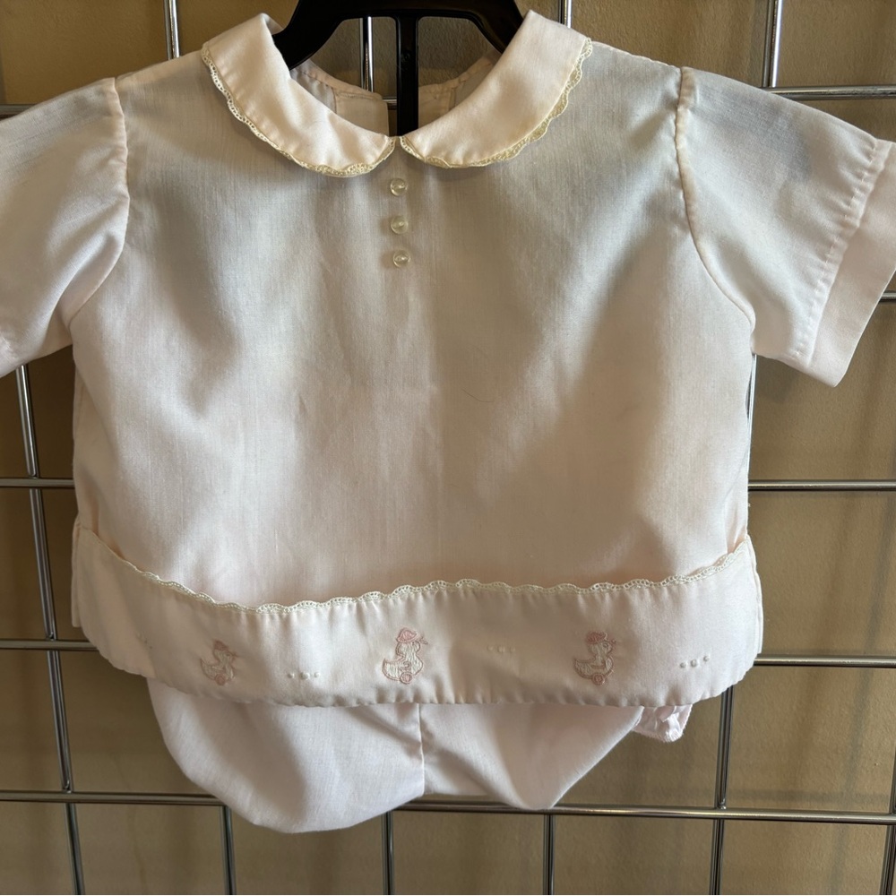 Vintage Embroidered Handmade Duck Outfit Top & Baby Diaper Cover Set 6-9M